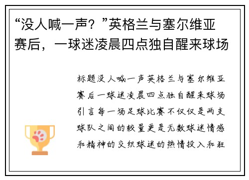 “没人喊一声？”英格兰与塞尔维亚赛后，一球迷凌晨四点独自醒来球场